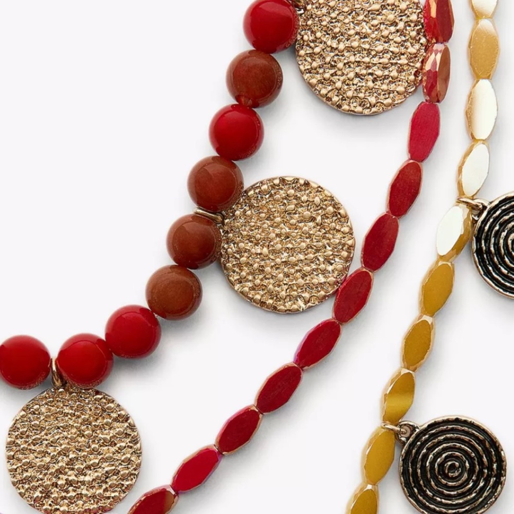 Zara Red and Gold Multi-Layer Necklace BEADED NECKLACE PACK - Picture 4 of 7